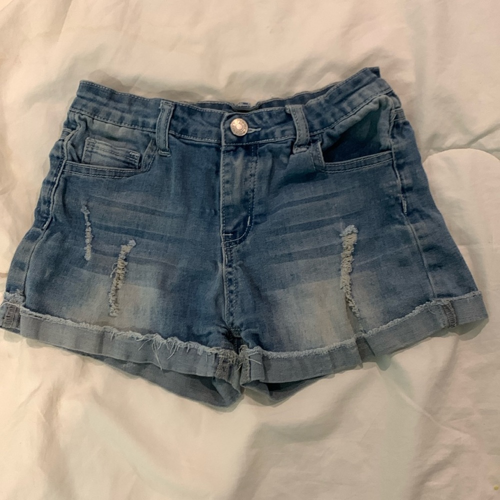 Kids distressed jean shorts